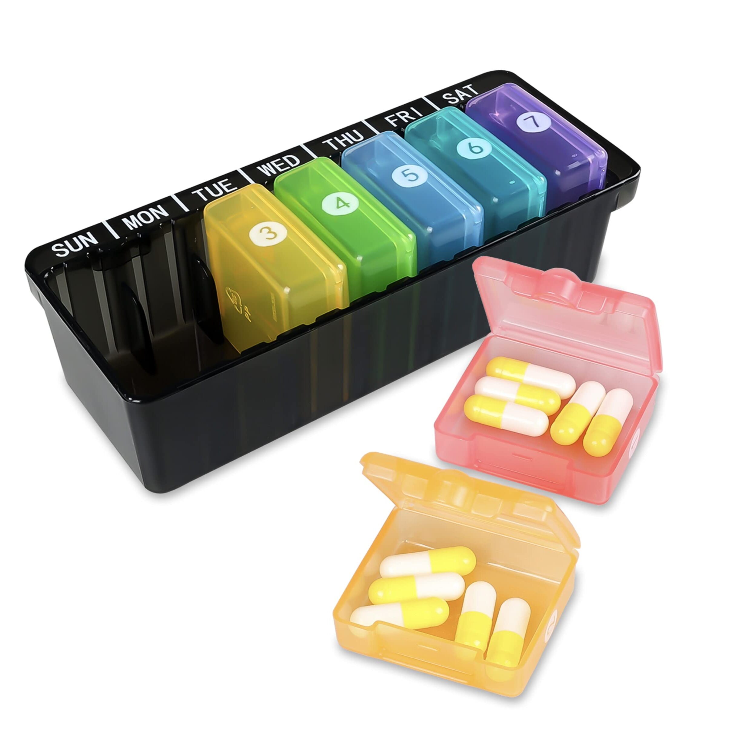 Pill Organizer 4 Times a Day Daily Pill Box Organizer Large Weekly Medicine  Organizer Pill Cases Organizers 7 Day Daviky Pill Box 7 Day to Hold  Vitamins Medication Black