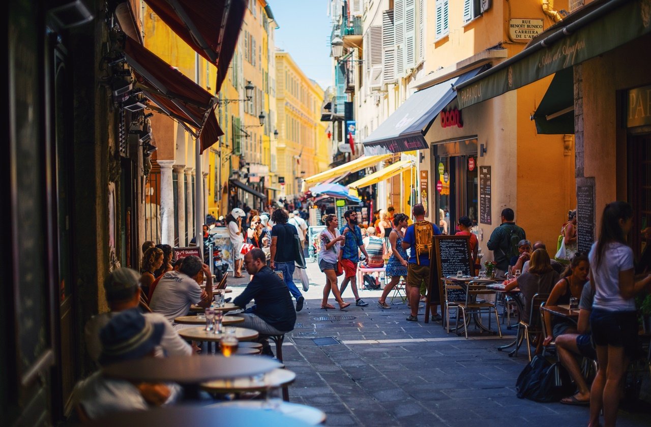 People in an alleyway in Nice, France