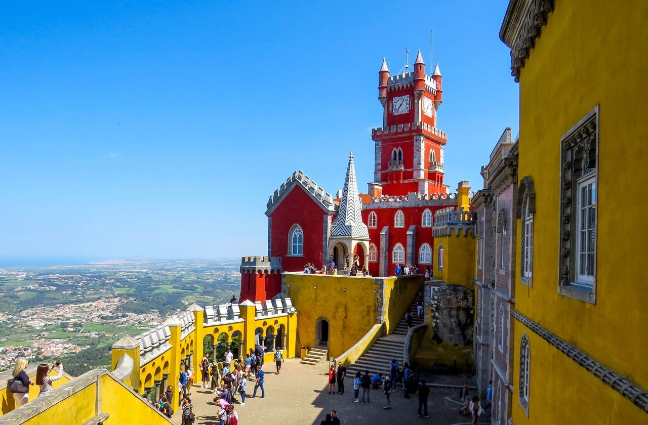 Visitors exploring Pena Palace in Sintra